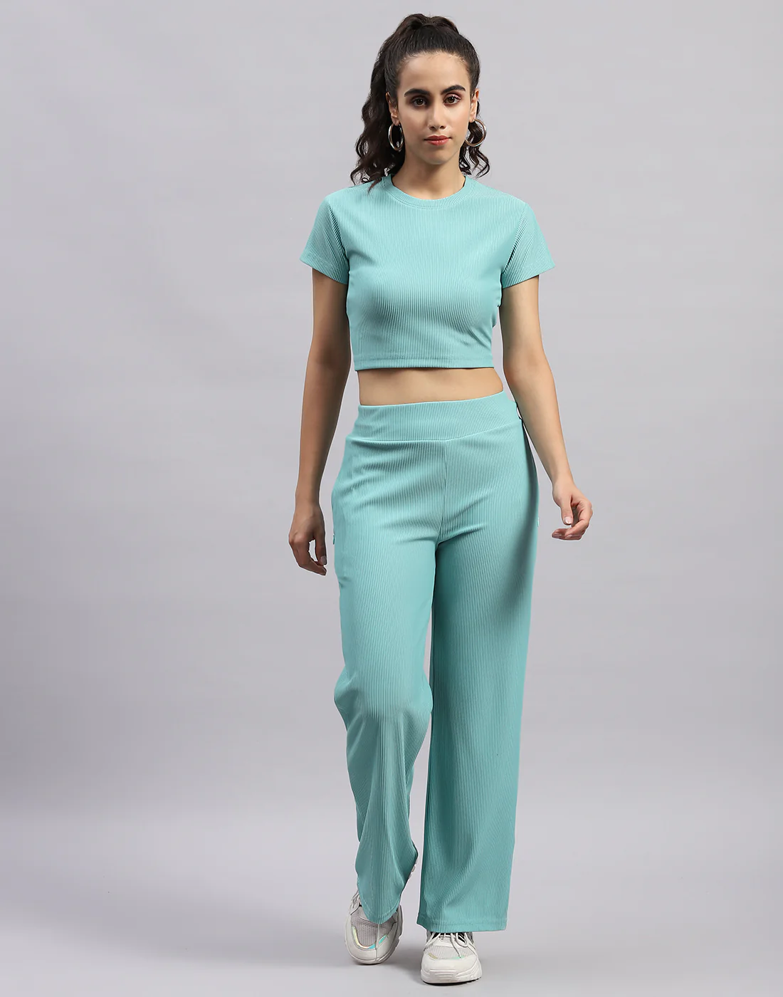 Rock.it Women Blue Self Design Round Neck Half Sleeve Cords Set - Image 3