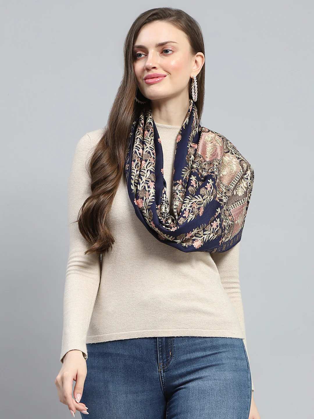 Women Blue Self Design Stole
