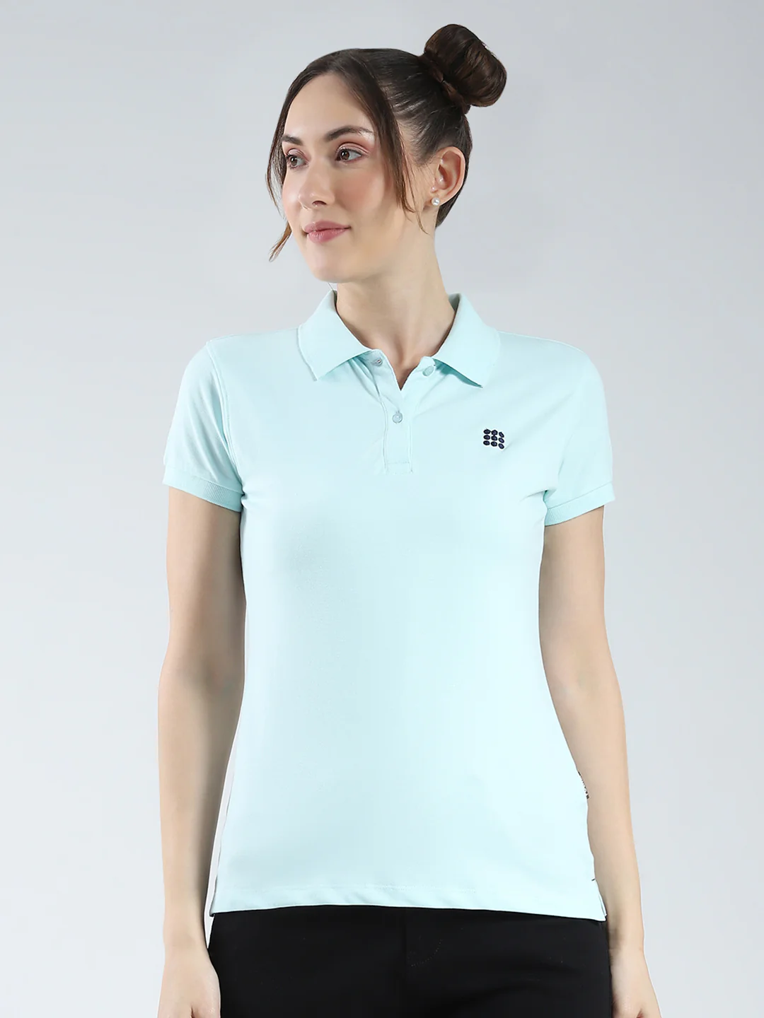 Rock.it Women Blue Solid Collar Half Sleeve T-Shirt