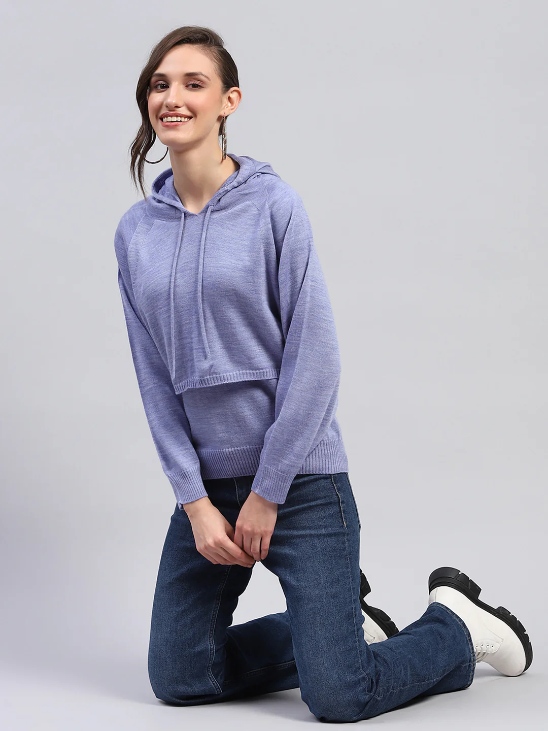 Women Blue Solid Hooded Full Sleeve Winter Tops - Image 2