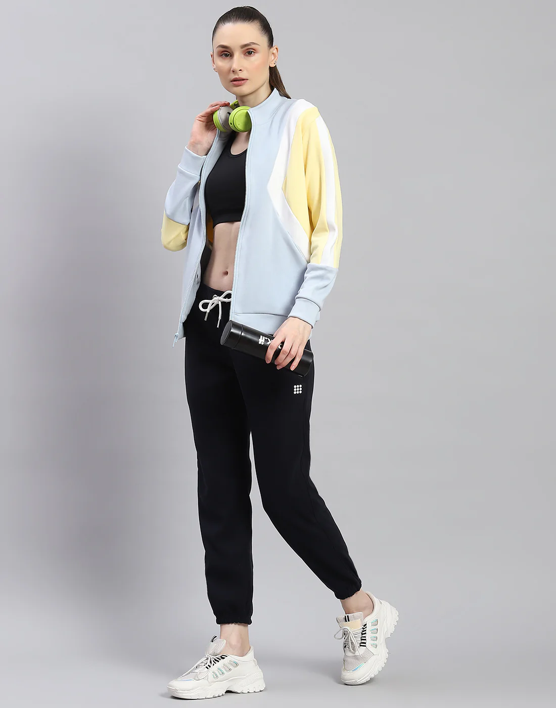 Rock.it Women Blue Solid Stand Collar Full Sleeve Sweatshirt