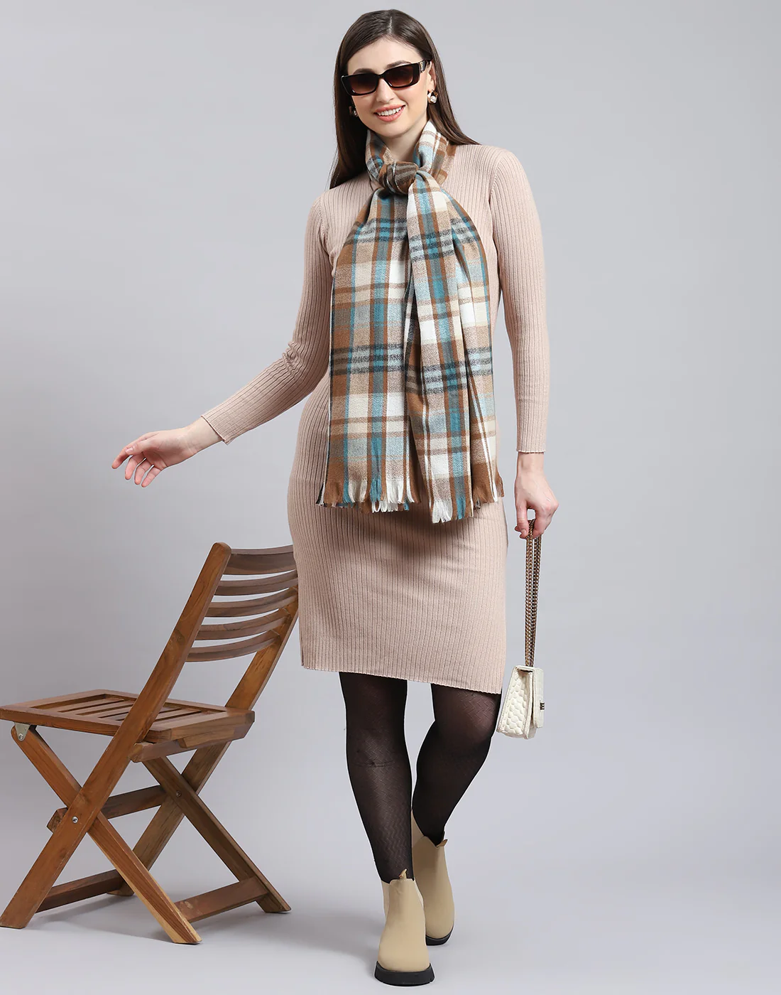 Women Brown Check Stole