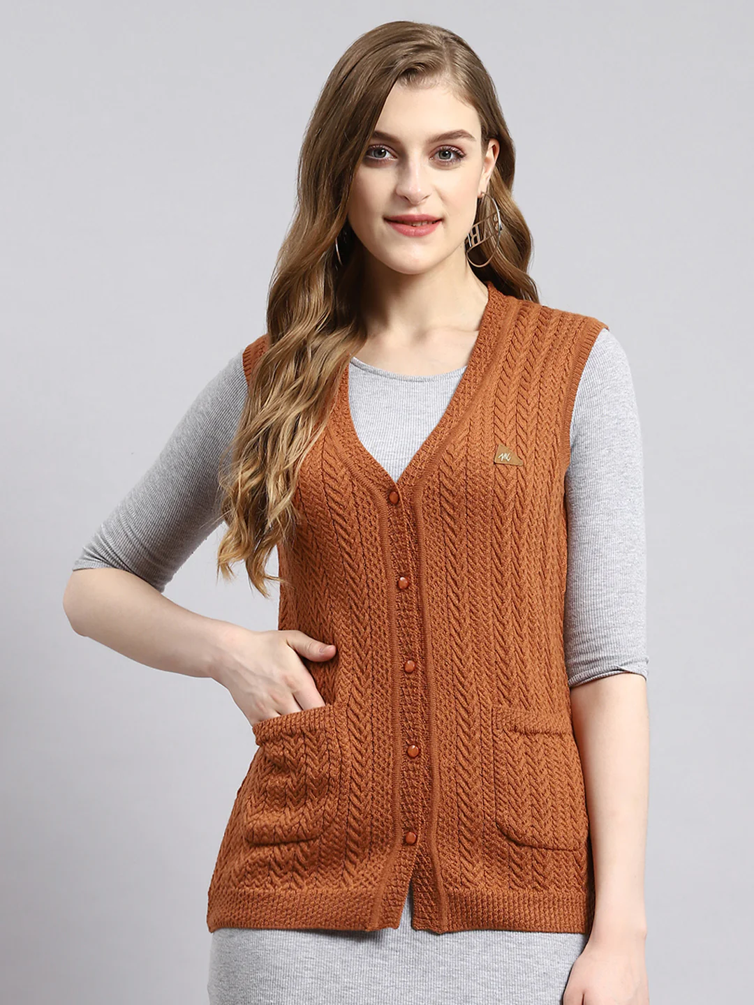 Women Brown Self Cardigan