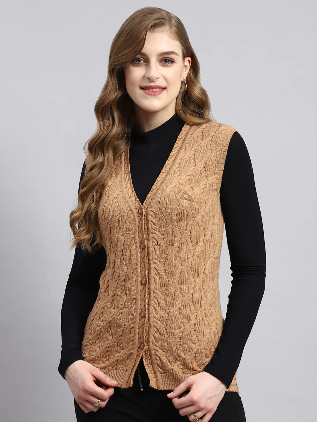 Women Brown Self Cardigan