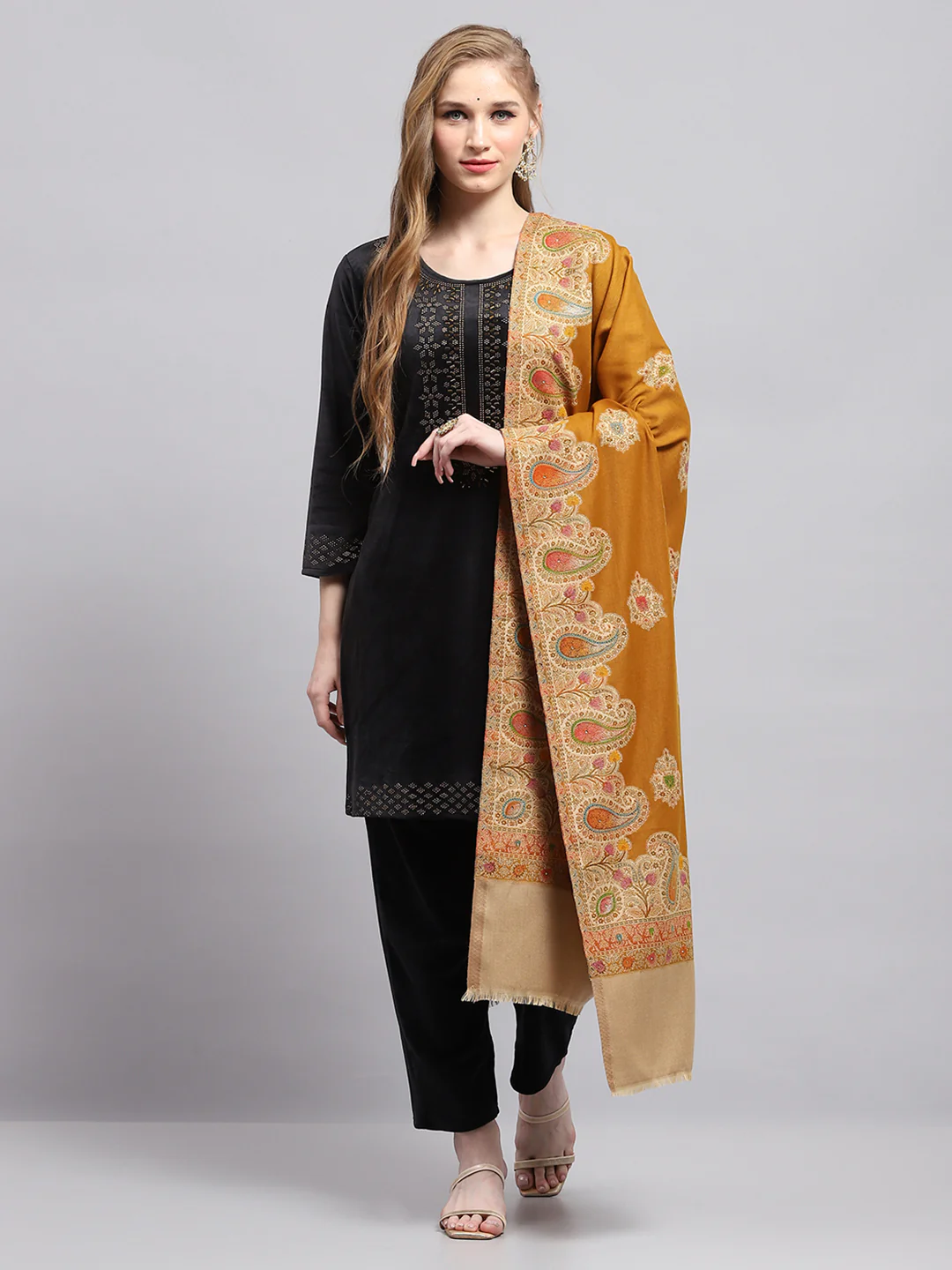 Women Brown Self Design Shawl