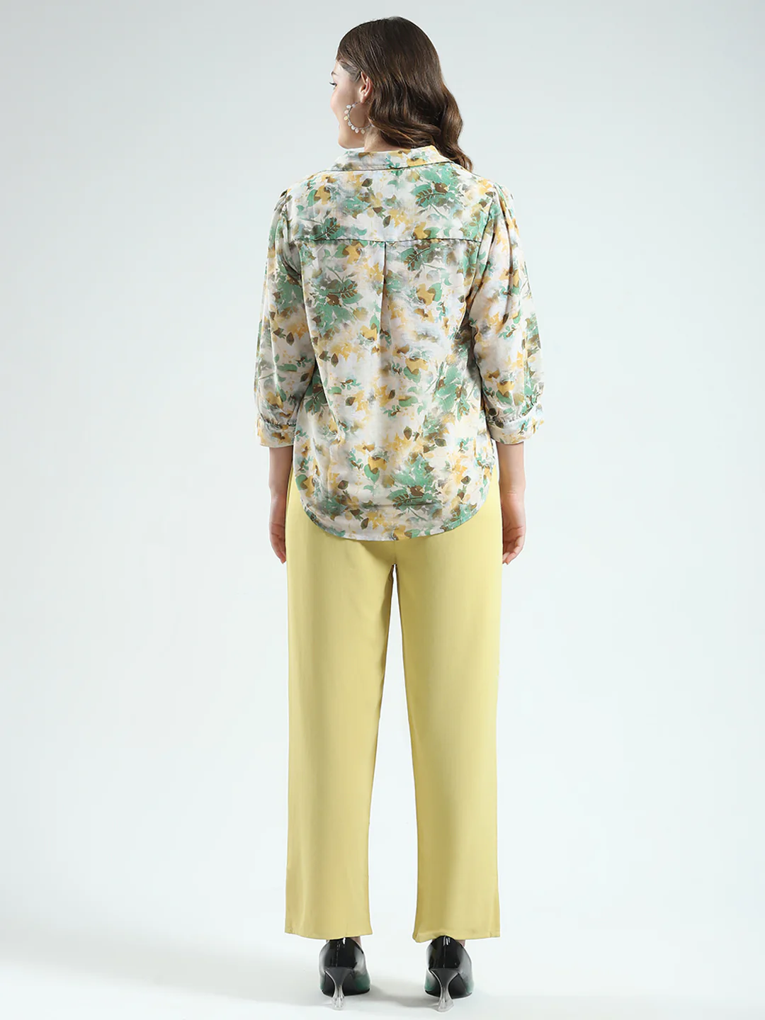 Women Green Printed Collar 3/4th Sleeve Cords Set - Image 5