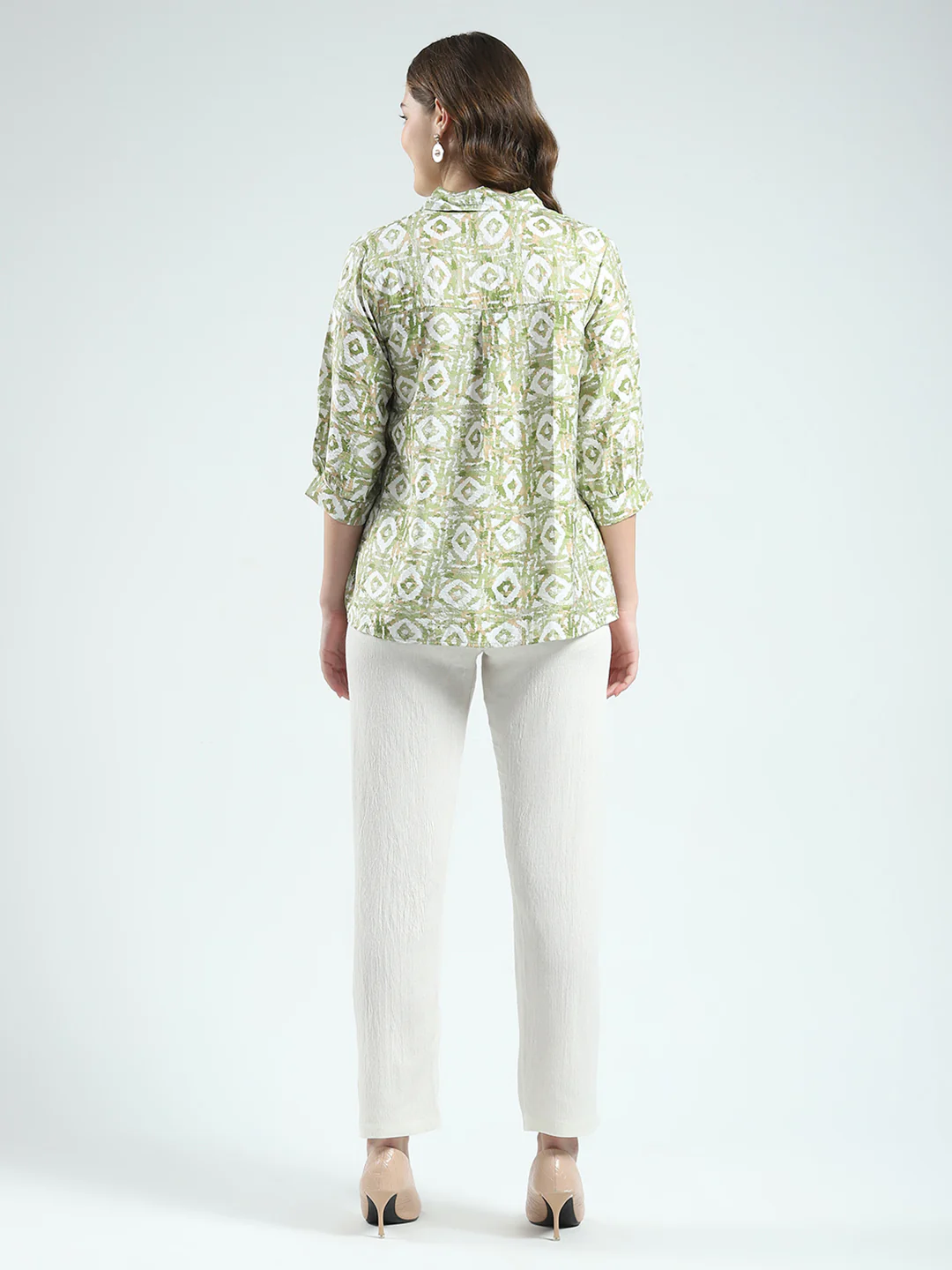 Women Green Printed Collar 3/4th Sleeve Cords Set - Image 5