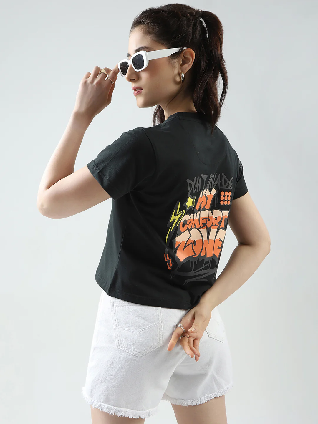 Rock.it Women Green Printed Round Neck Half Sleeve Top