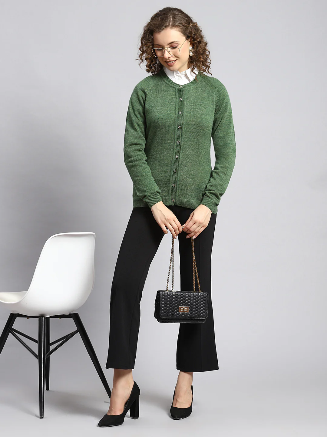 Women Green Solid Cardigan
