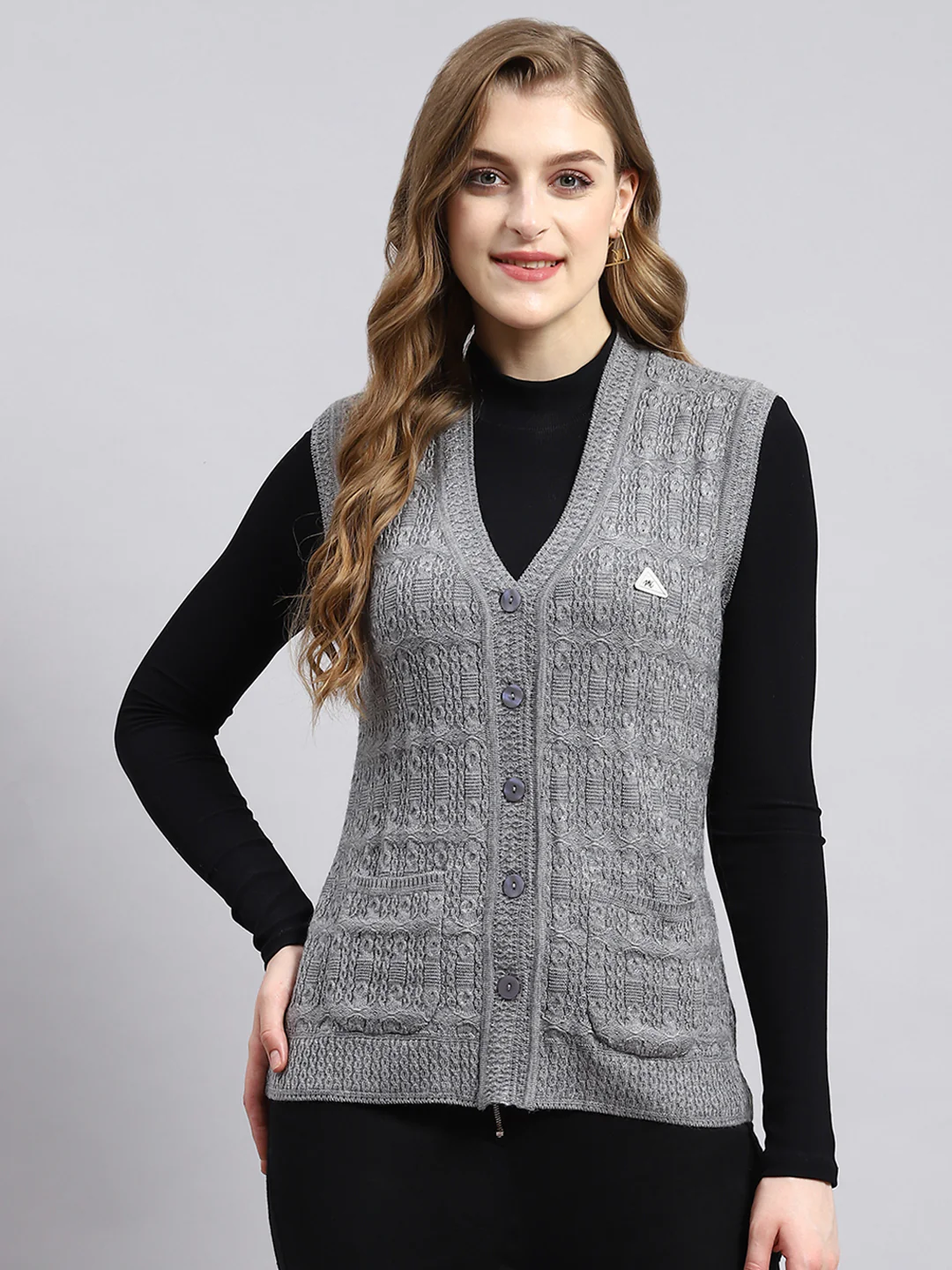 Women Grey Self Cardigan
