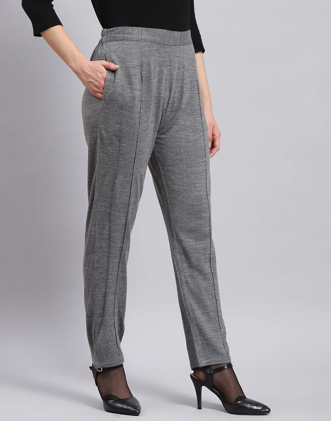 Women Grey Self Design Regular Fit Winter Lower