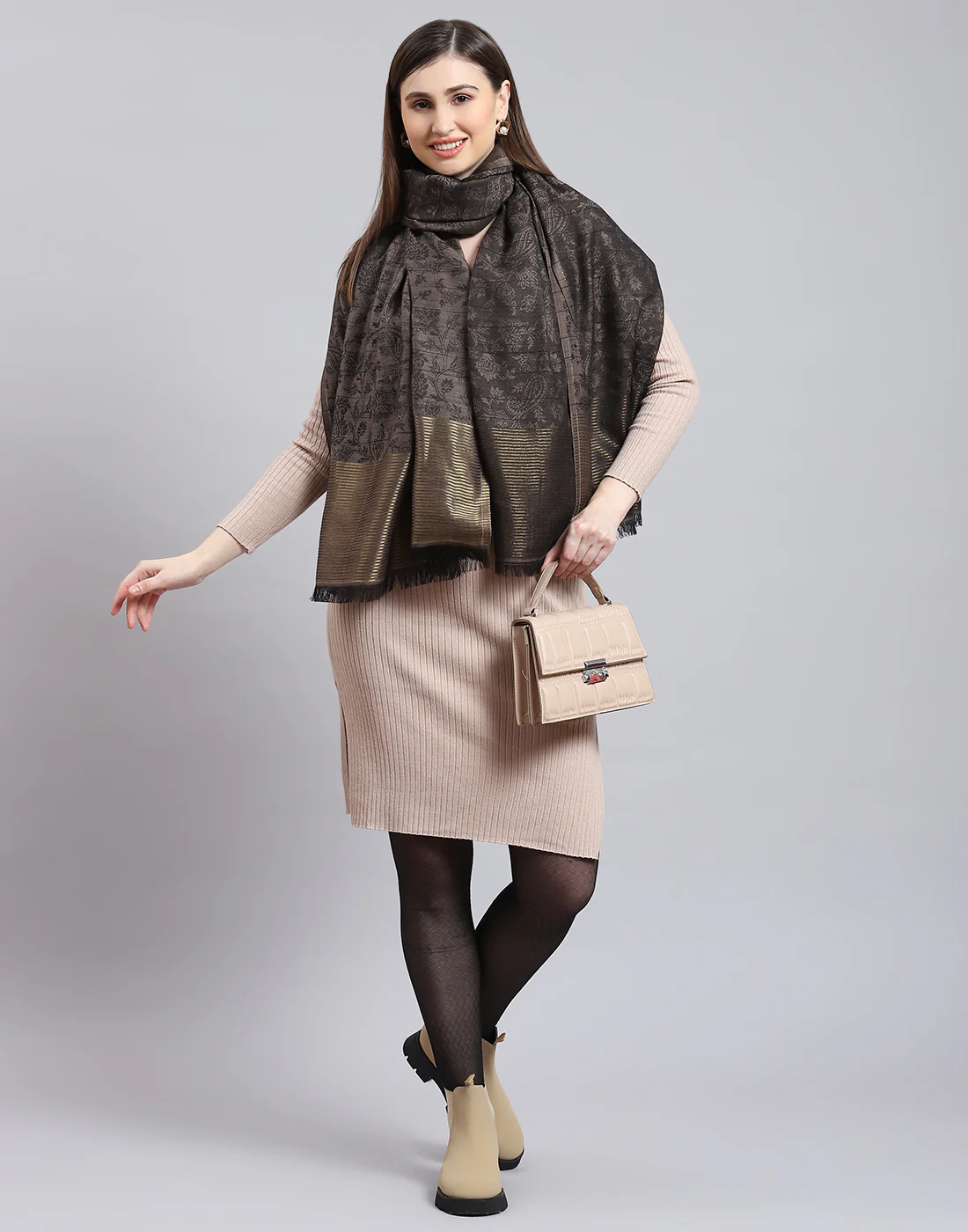 Women Grey Self Design Shawl