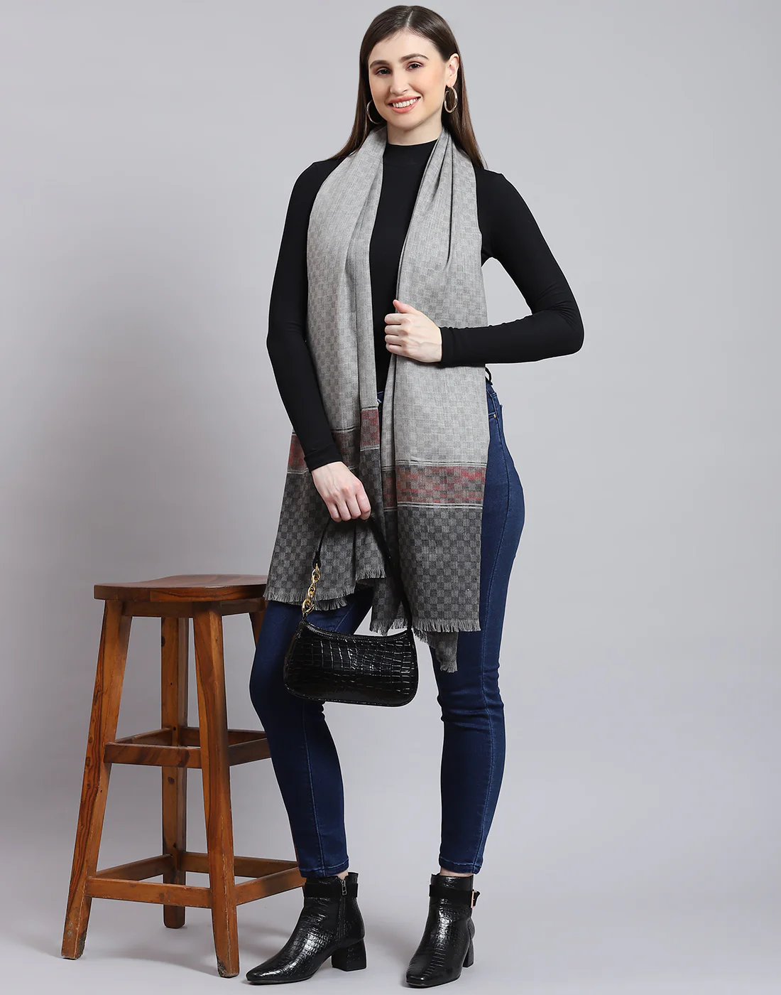 Women Grey Self Design Shawl