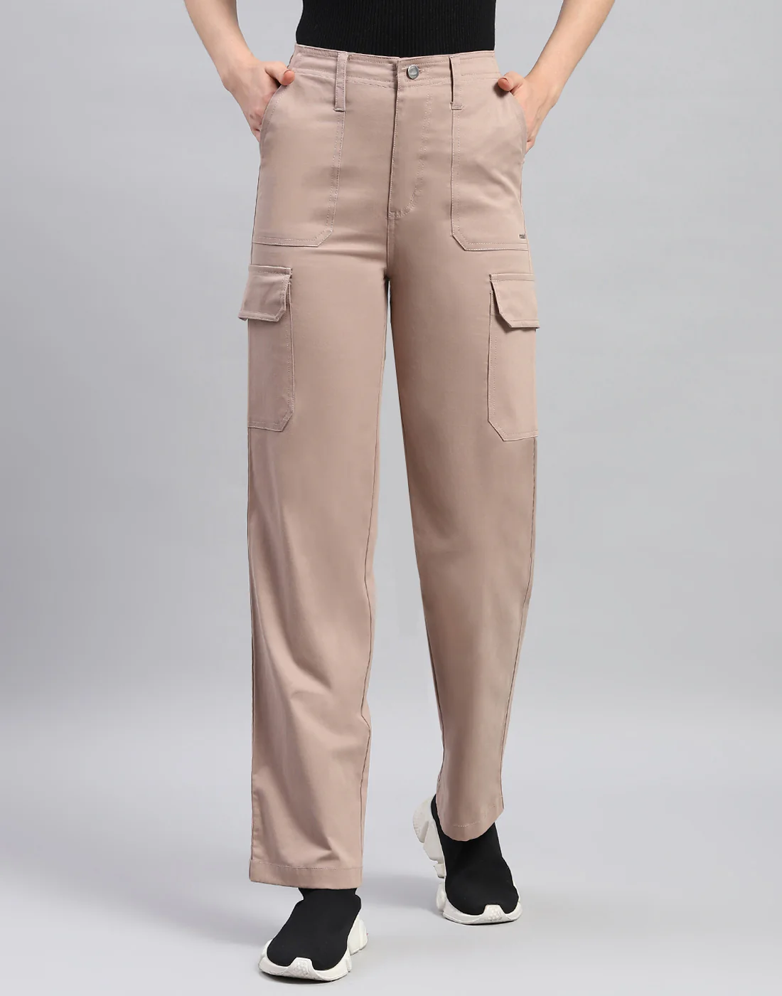 Rock.it Women Khaki Solid Straight Fit Cargo