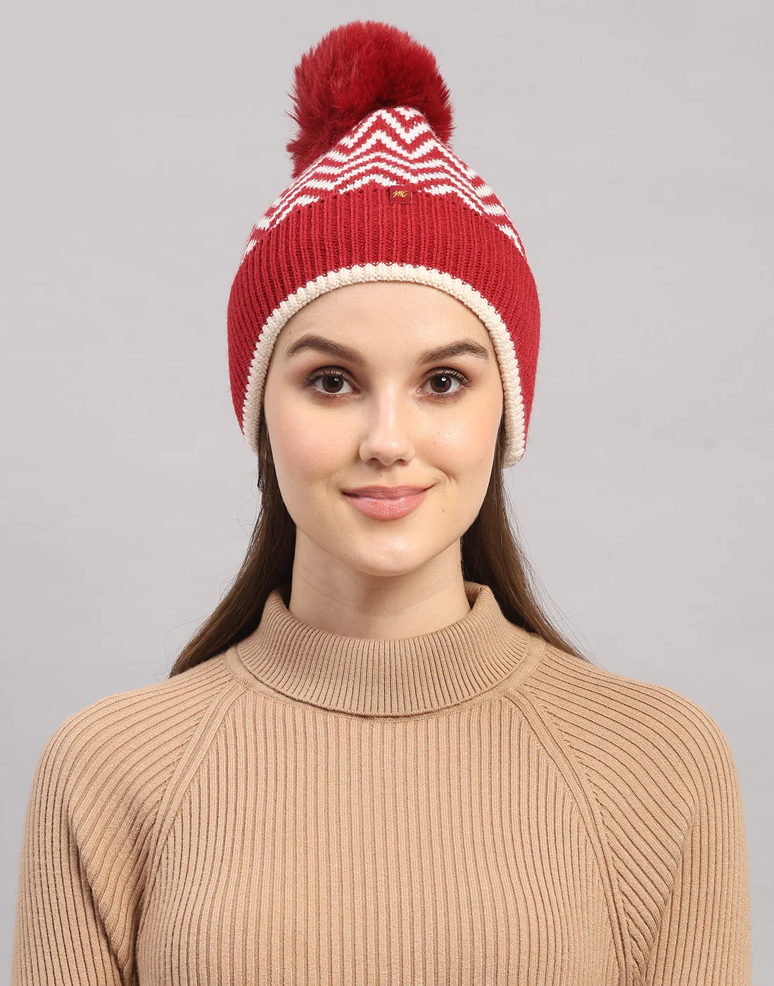 Women Maroon Self Design Blend Wool Cap