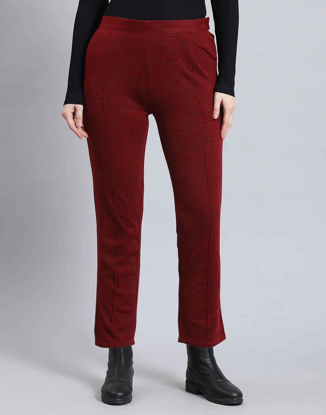Women Maroon Self Design Regular Fit Winter Lower