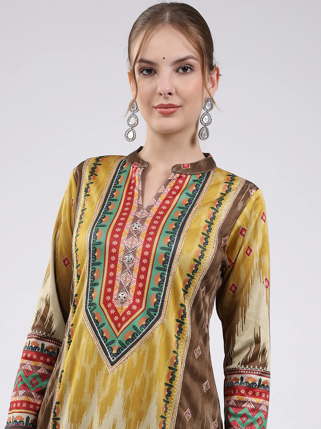 Women Multicolor Printed Round Neck Full Sleeve Kurti Set for Winter - Image 7