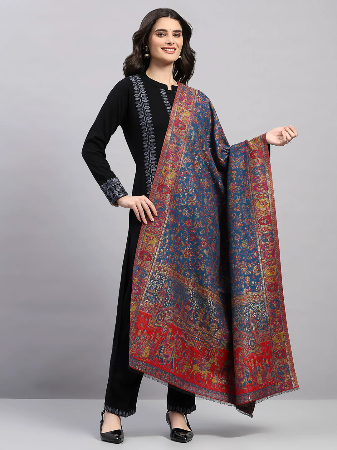 Women Multicolor Printed Wool Blend Shawl