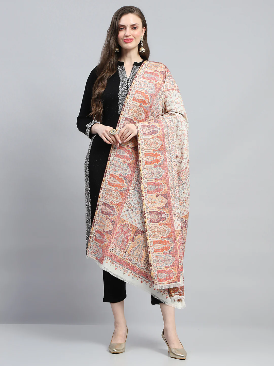 Women Multicolor Self Design Reversible Shawl