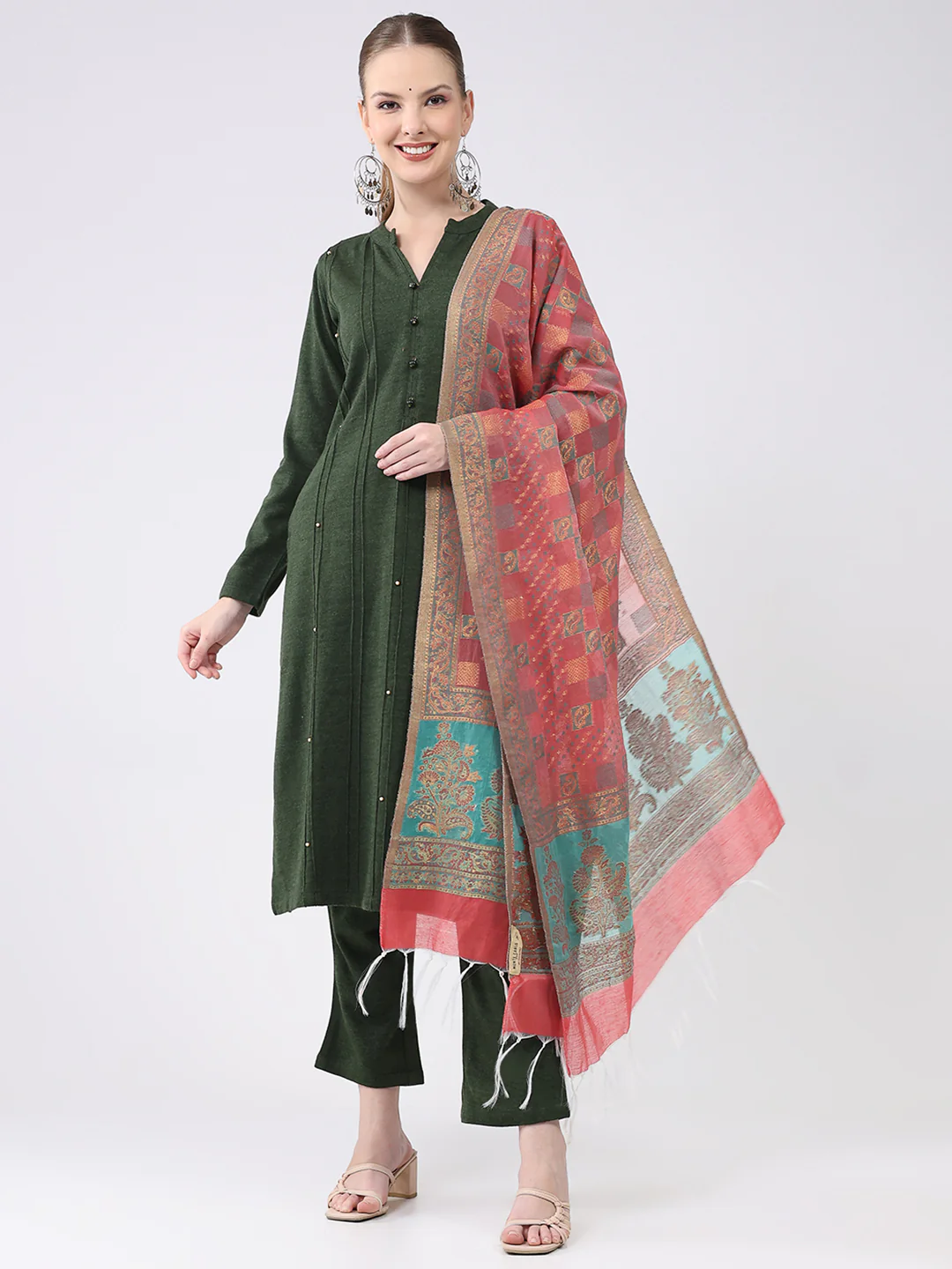 Women Multicolor Self Design Wool Stole