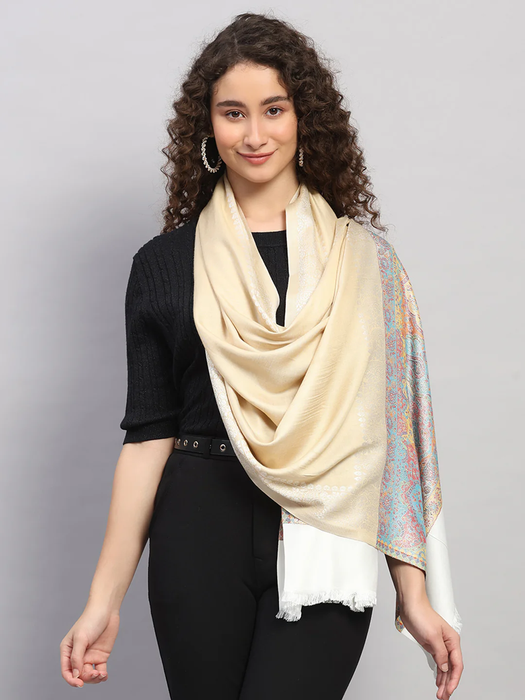 Women Multicolor Self Design Wool Stole