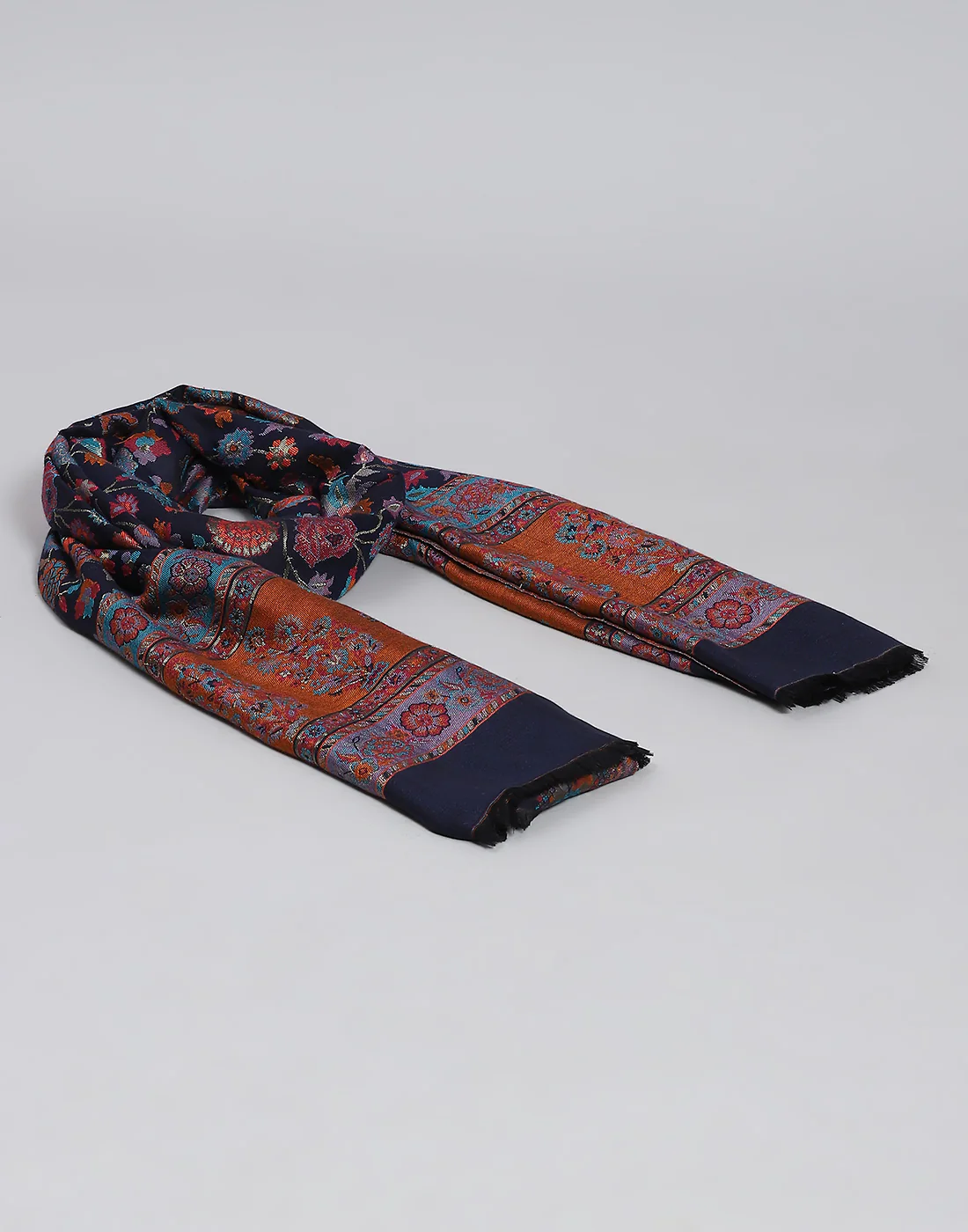 Women Navy Blue Self Design Shawl