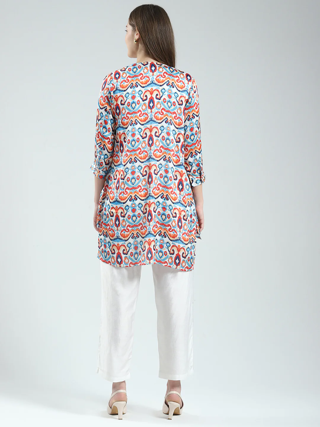 Women Off White Printed Round Neck Sleeveless 3 Pcs Cords Set - Image 5