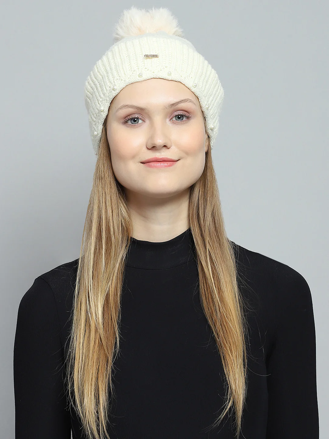 Women Off White Self Design Cap