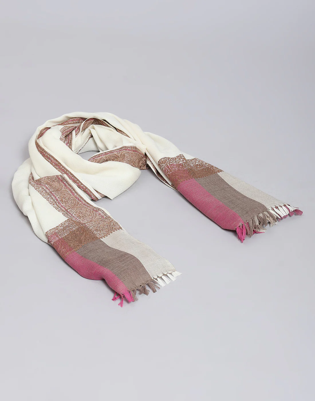 Women Off White Self Design Shawl