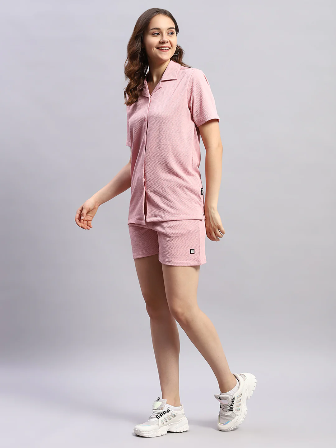 Rock.it Women Pink Self Design Collar Half Sleeve Cords Set - Image 3