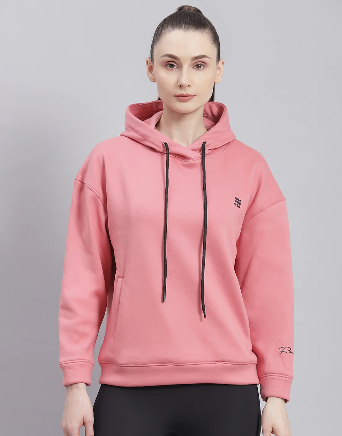 Rock.it Women Pink Solid Hooded Full Sleeve Sweatshirt