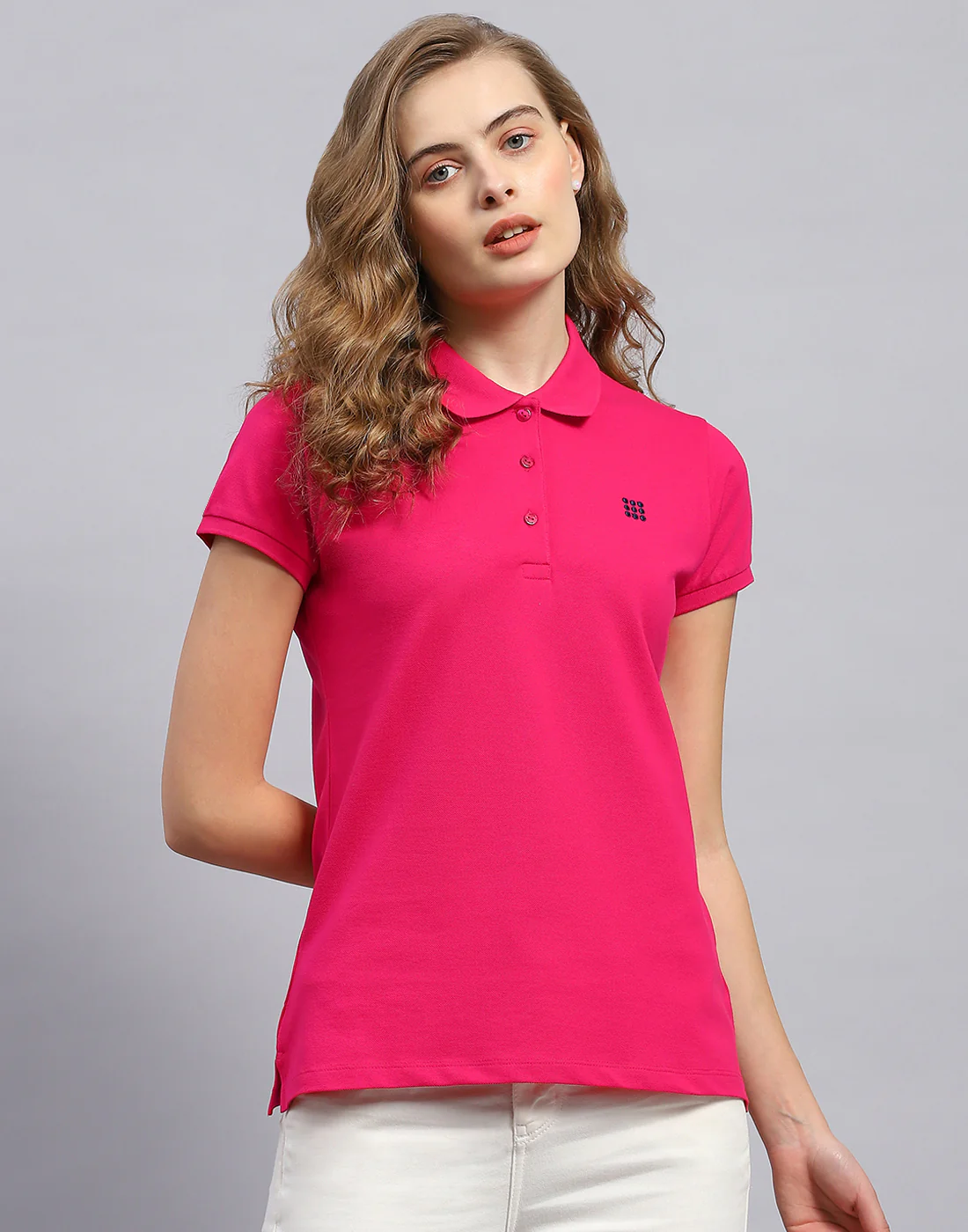 Rock.it Women Pink Solid Polo Collar Half Sleeve T-Shirt