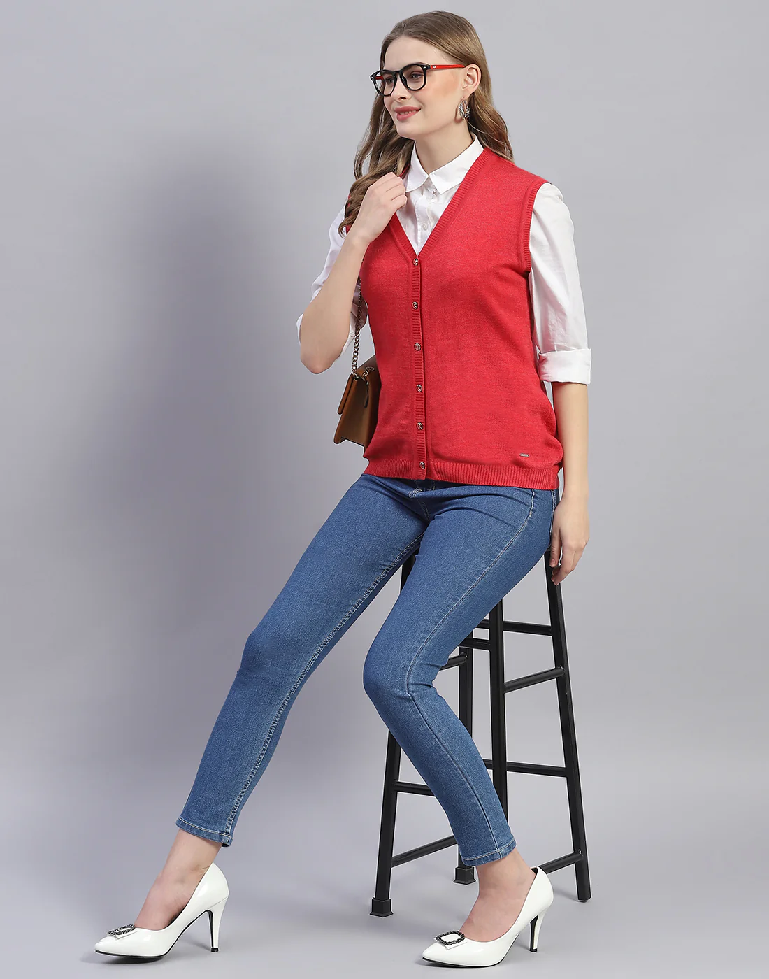 Women Pink Solid V Neck Sleeveless Cardigan