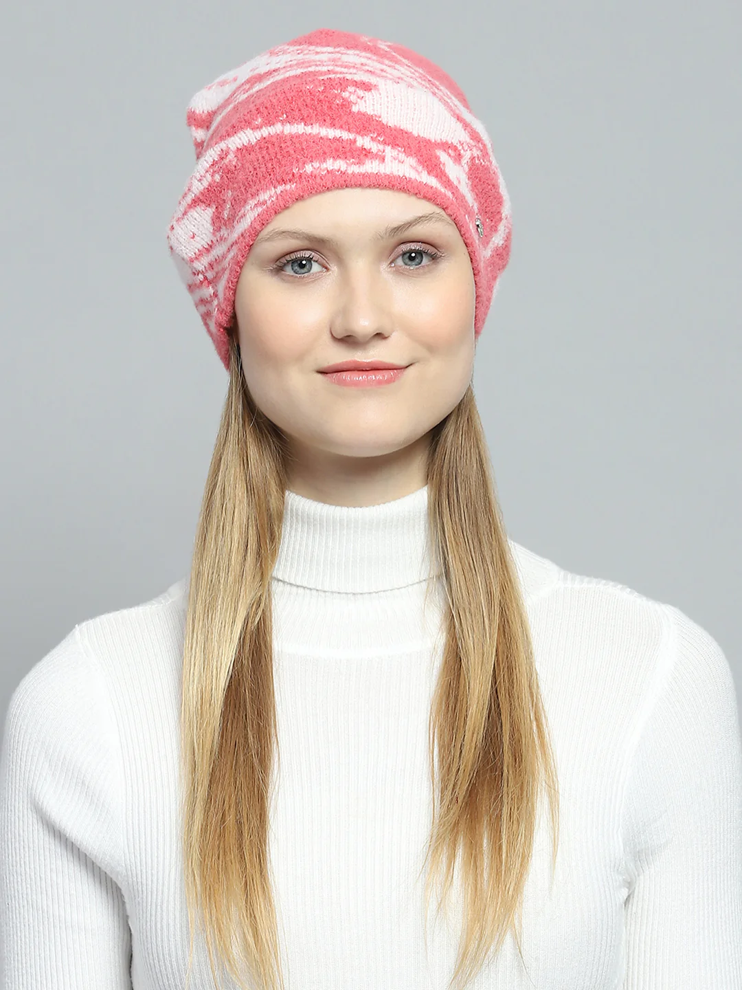 Women Pink & White Self Design Cap