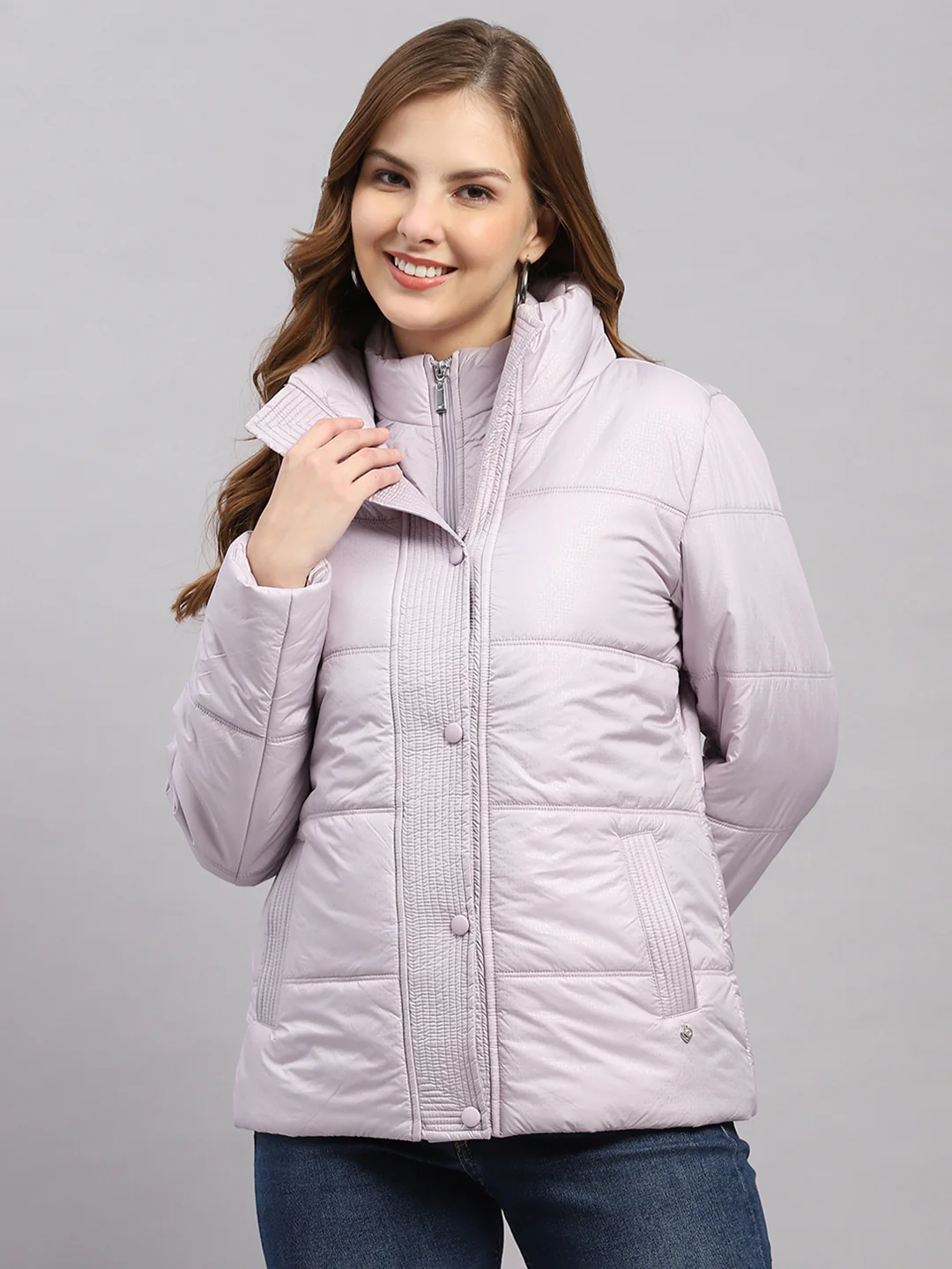 Women Purple Printed Collar Full Sleeve Jacket