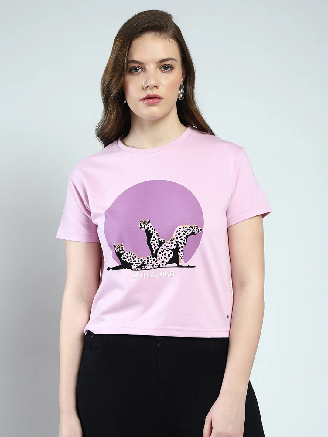 Women Purple Printed Round Neck Half Sleeve Top