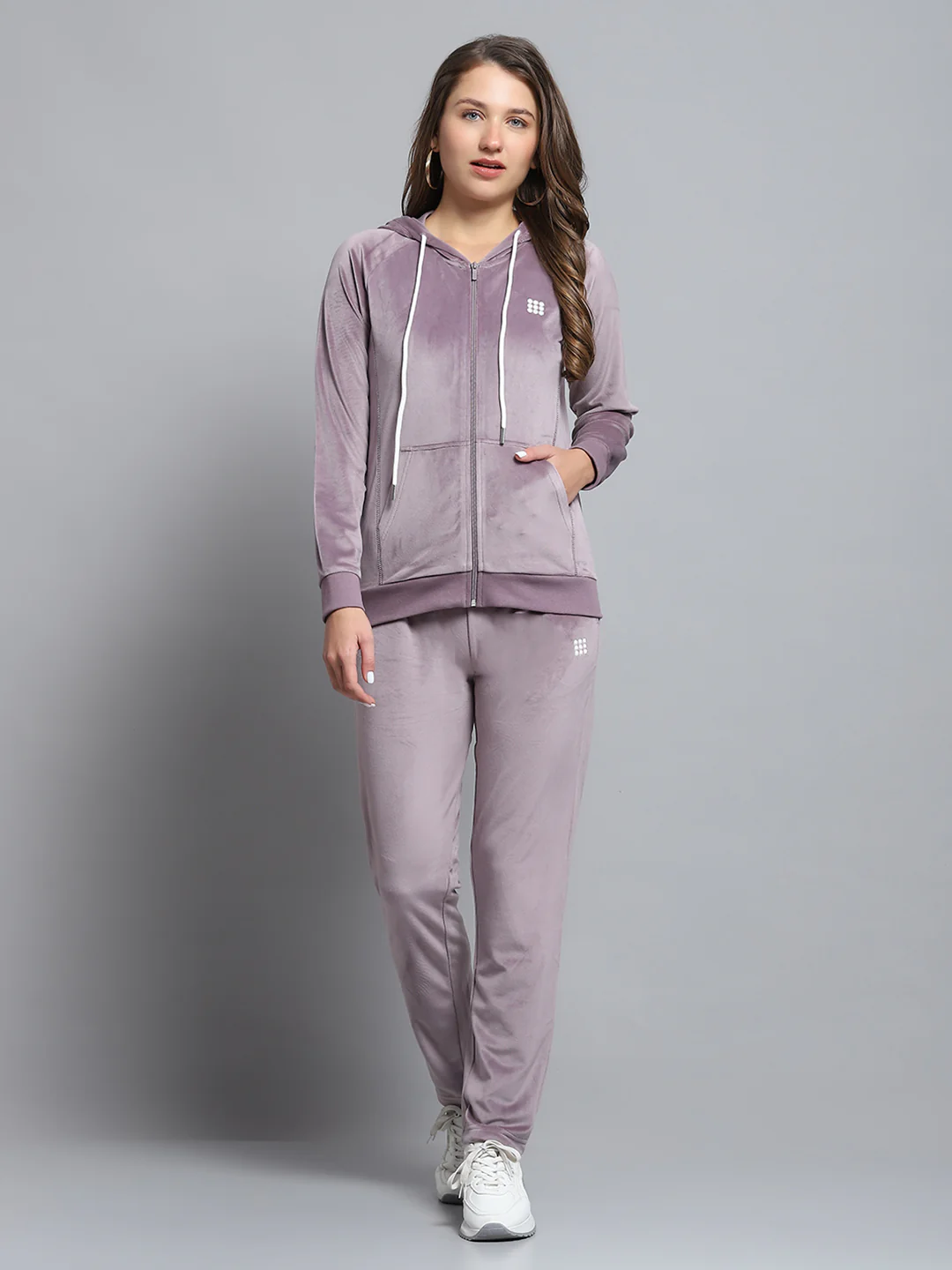 Rock.it Women Purple Solid Hooded Full Sleeve Tracksuit