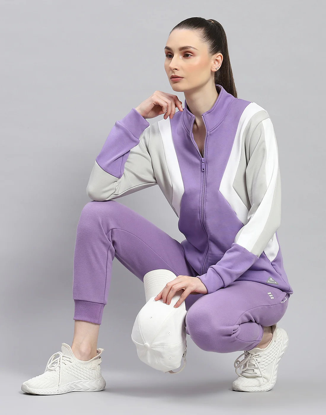 Rock.it Women Purple Solid Stand Collar Full Sleeve Sweatshirt