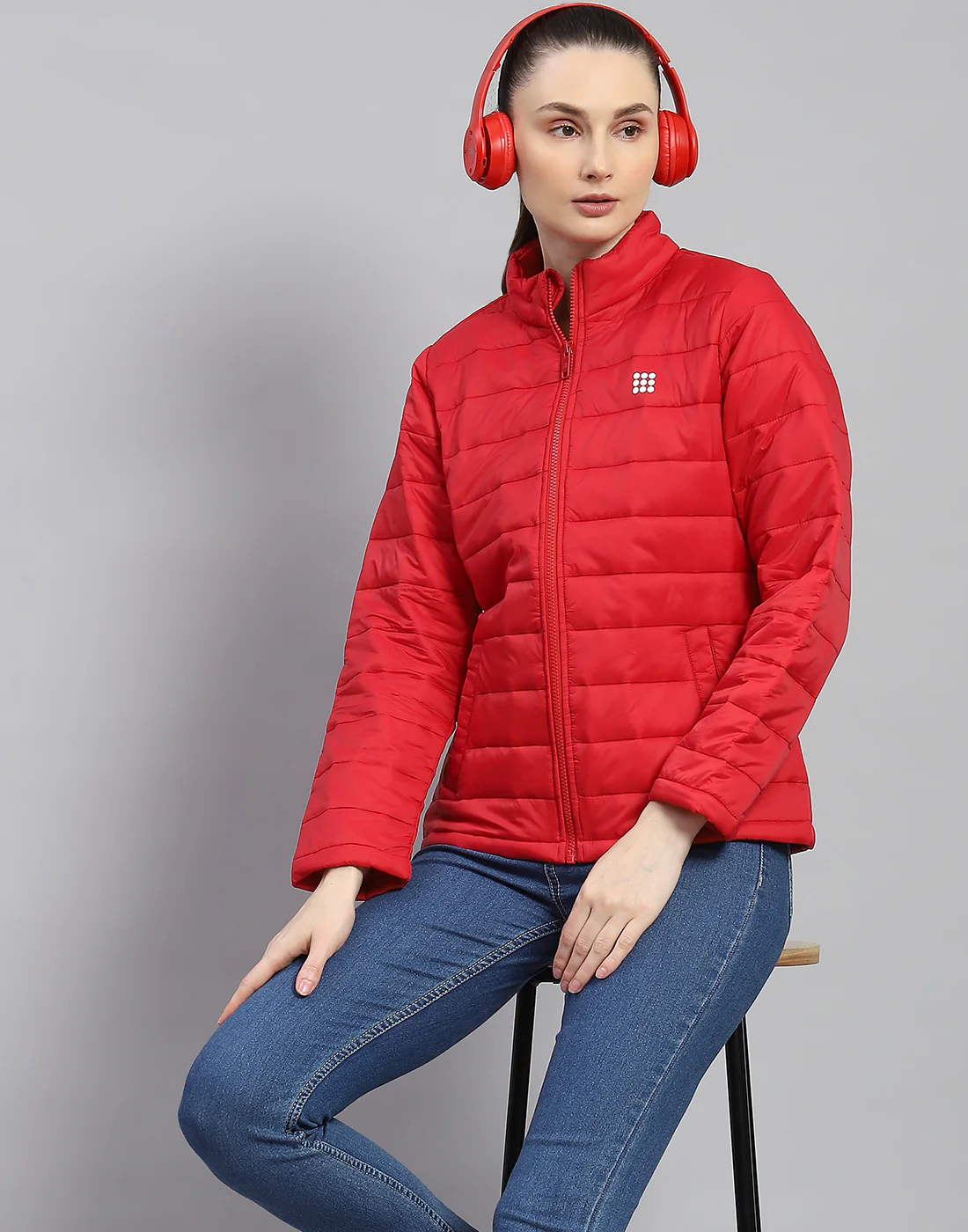 Rock.it Women Red Solid Stand Collar Full Sleeve Jacket - Image 2