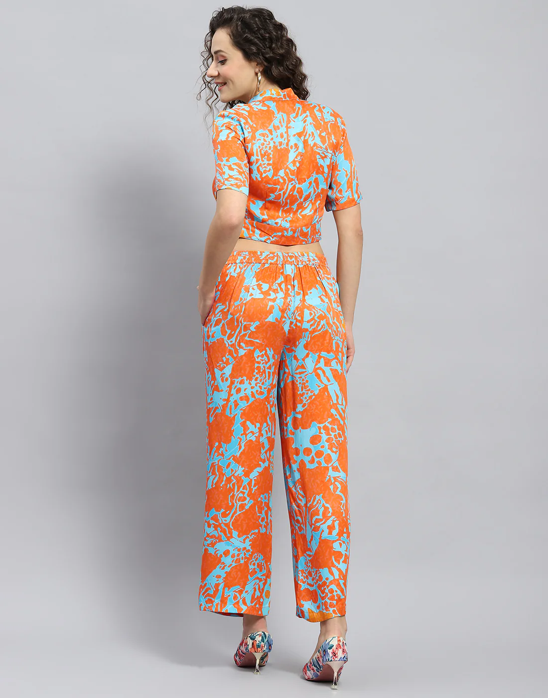 Women Rust Printed Collar Half Sleeve Cords Set - Image 5