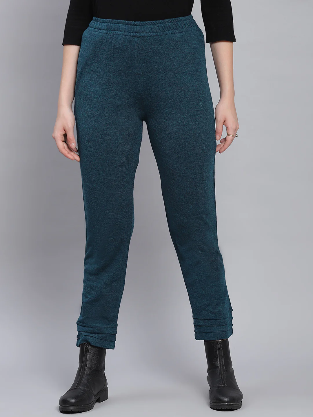 Women Teal Blue Solid Regular Fit Winter Lowers