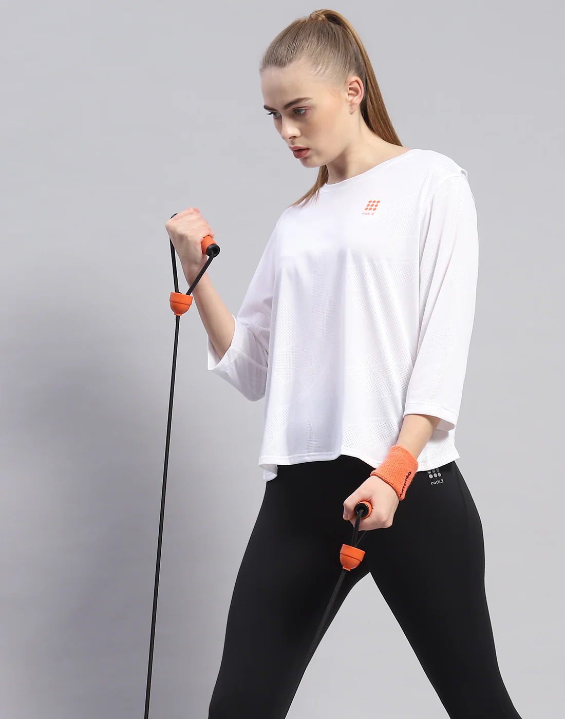 Rock.it Women White Solid Round Neck Half Sleeve Top