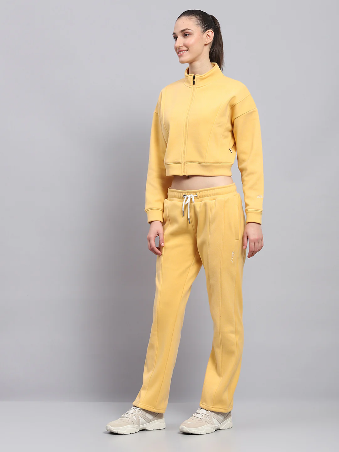 Rock.it Women Yellow Solid Mock Neck Full Sleeve Cords Set - Image 3